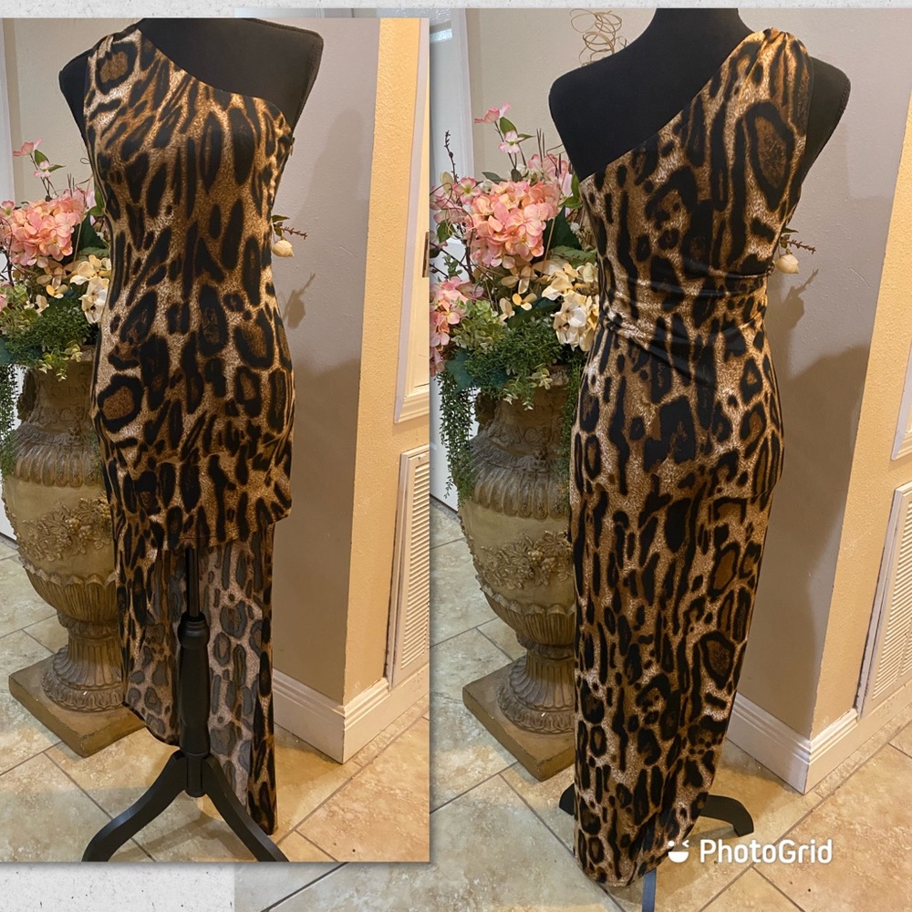 Leopard One Shoulder Maxi Dress